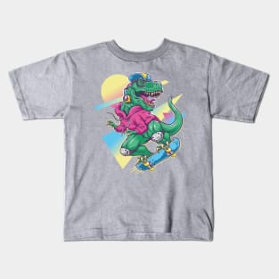 Retro Rex Skater: Time-Traveling Thrills Kids T-Shirt